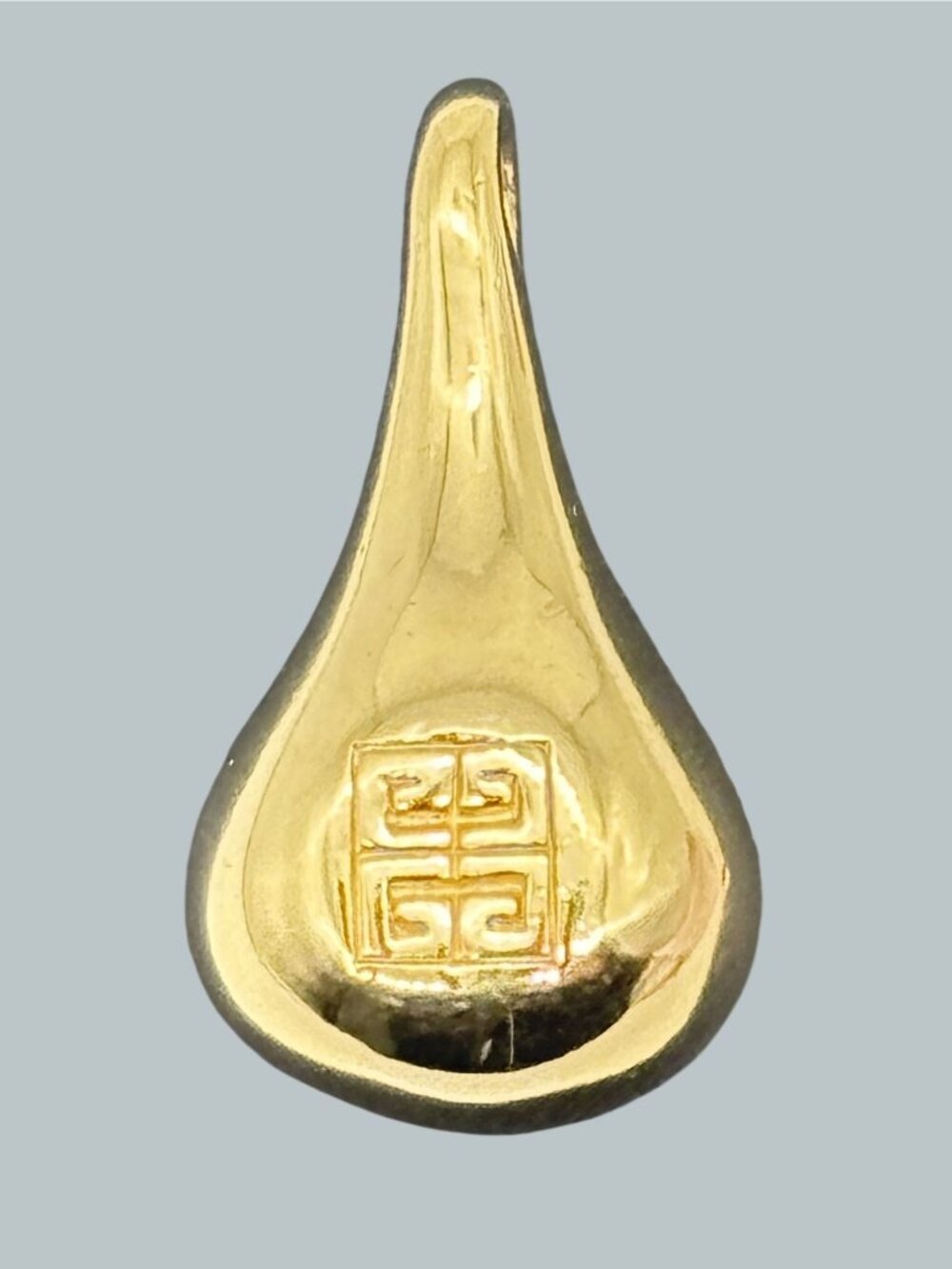 Vintage Givenchy Classic Logo Pendant Charm Teardrop Pear Shape Gold Tone Signed - Picture 4 of 14